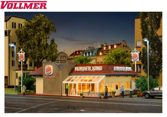 Vollmer H0 43632 Burger King Restaurant mit LED-Beleuchtung 