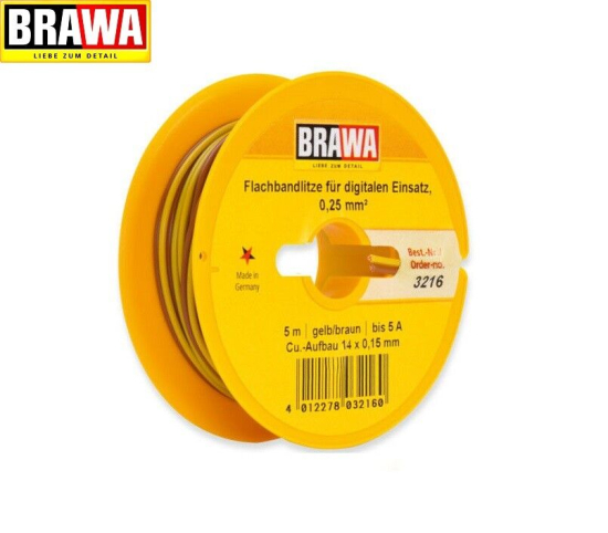 Brawa 3216 Bandkabel 0,25mm² zweiadrig 5m-Ring gelb/braun (1m - 1,40 €) 