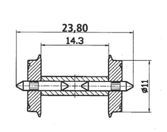 Roco H0 40193 DC Norm-Radsatz mit geteilter Achse 11 mm (1 Stück) 
